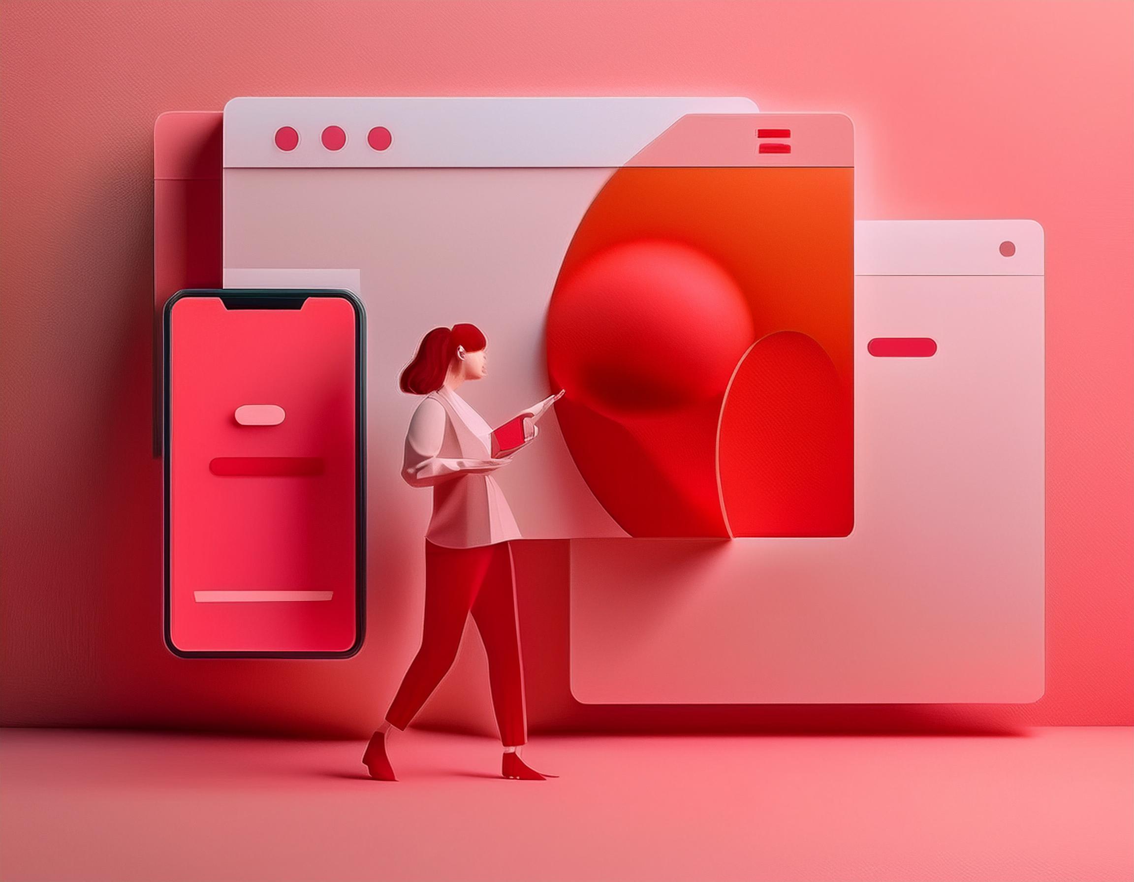 Illustration von responsive Design auf verschiedenen Geräten, einschließlich Smartphone, Tablet und Desktop.