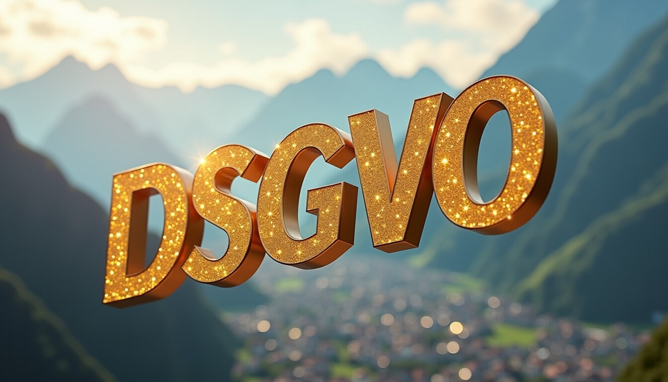 DSGVO Schriftzug vor Berglandschaft - So machst du deine Website DSGVO-konform in 5 Schritten.