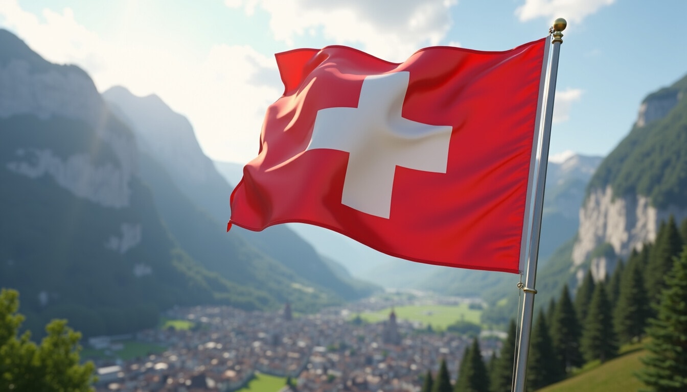 Schweizer Flagge vor Alpenkulisse, symbolisiert die Relevanz der DSGVO für Schweizer Unternehmen
