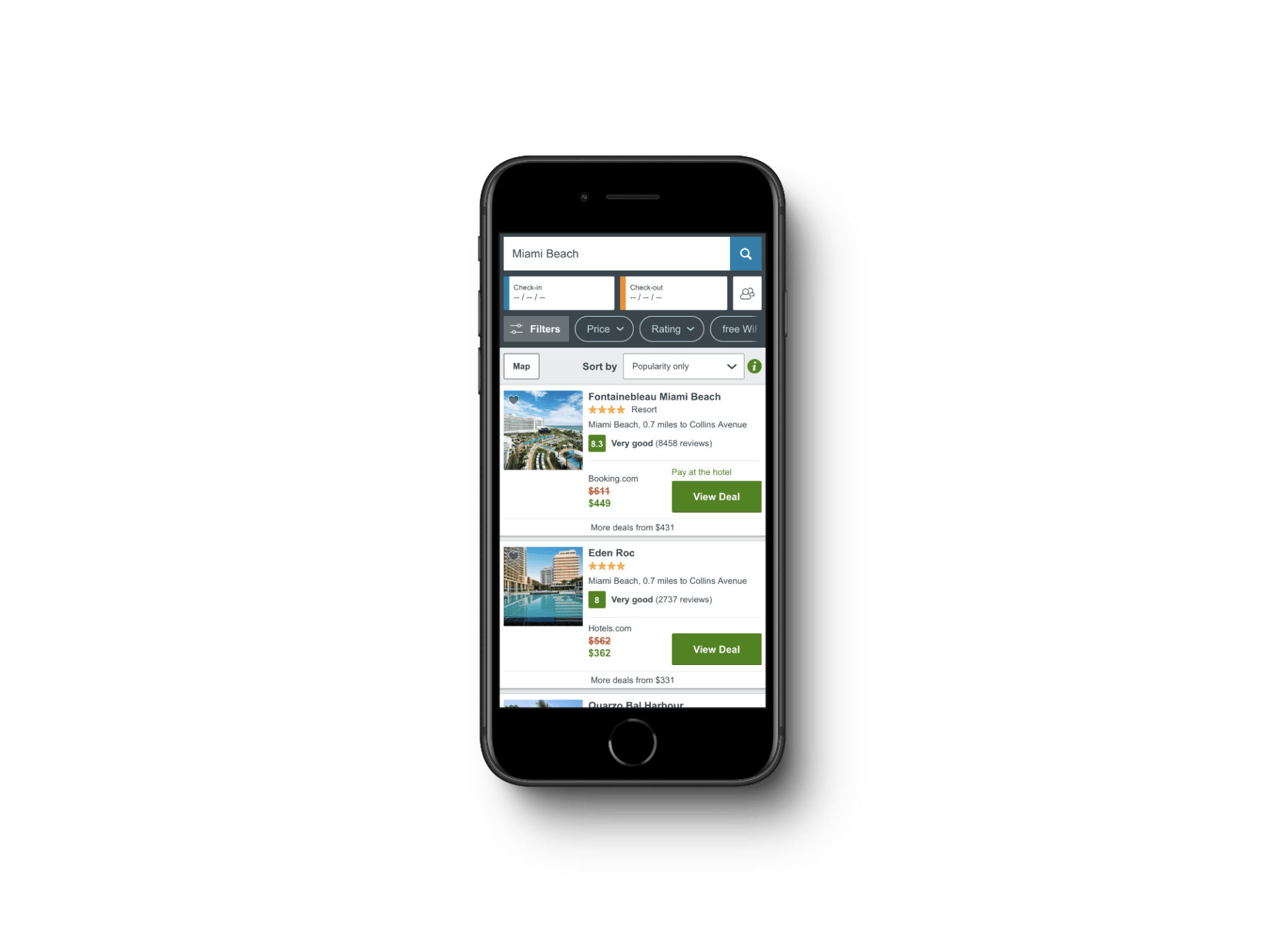 Progressive Web App von Trivago auf einem alten Device