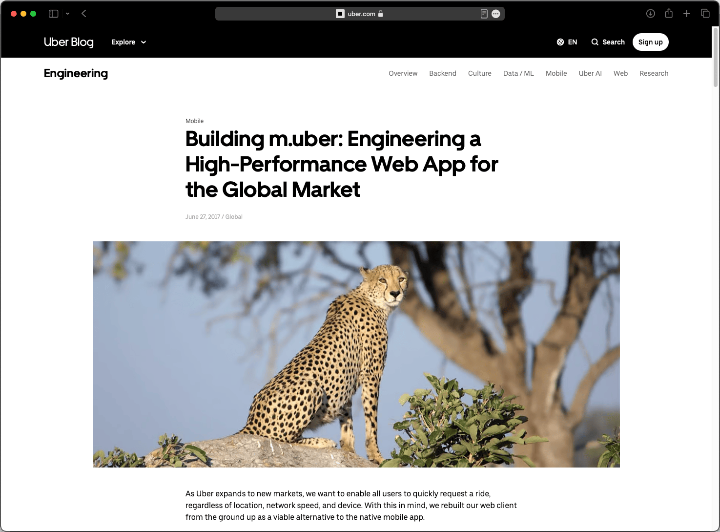 Artikel von Uber Engineering zu deren PWA