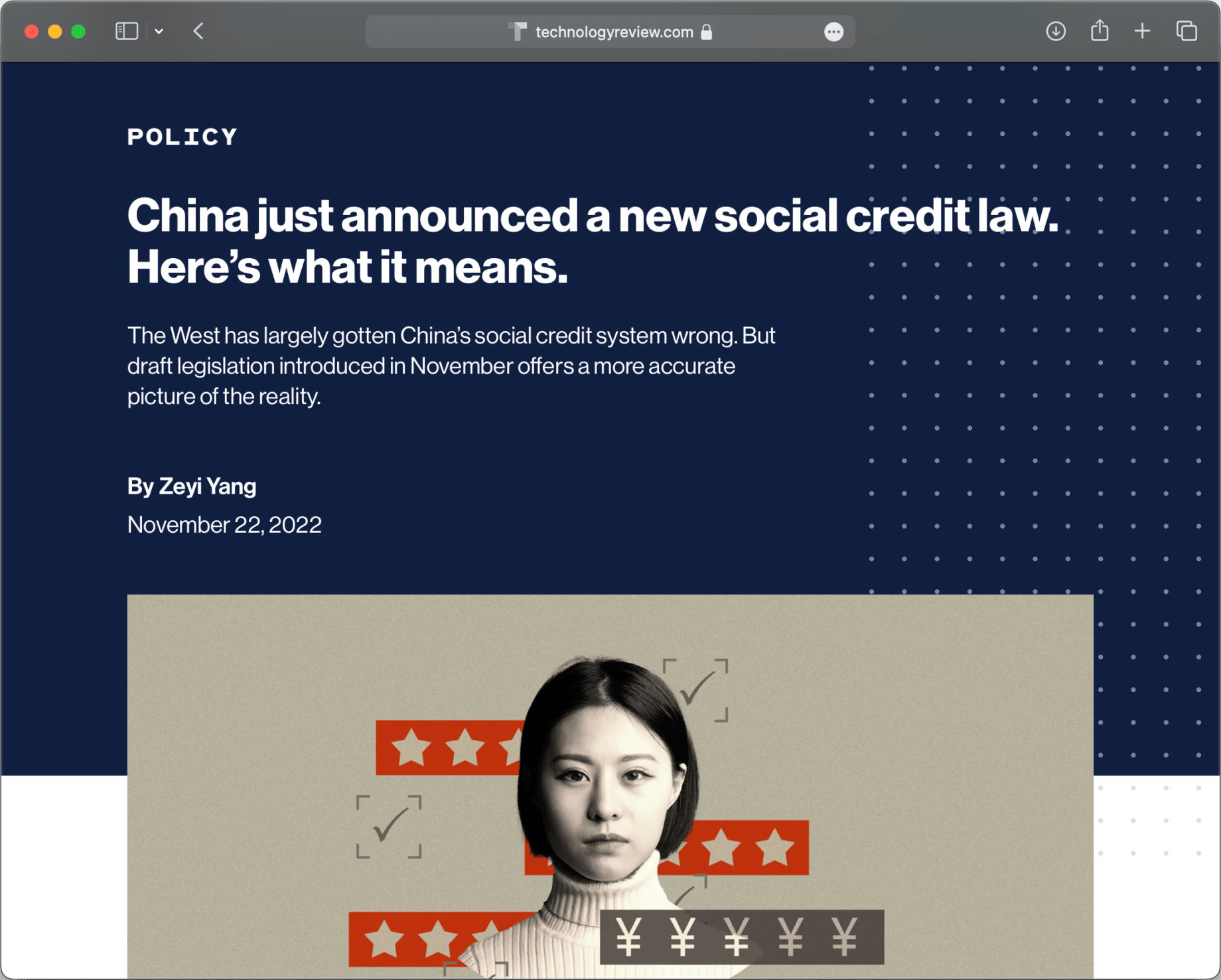 Screenshot eines Artikels über Chinas Social Credit System und dessen Vergleich zum EU AI Act.