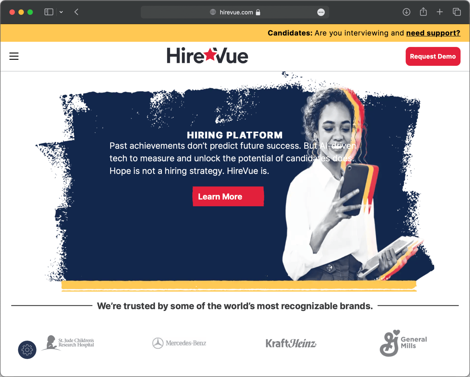 Screenshot eines KI-gestützten Bewerbungsgesprächs von HireVue.