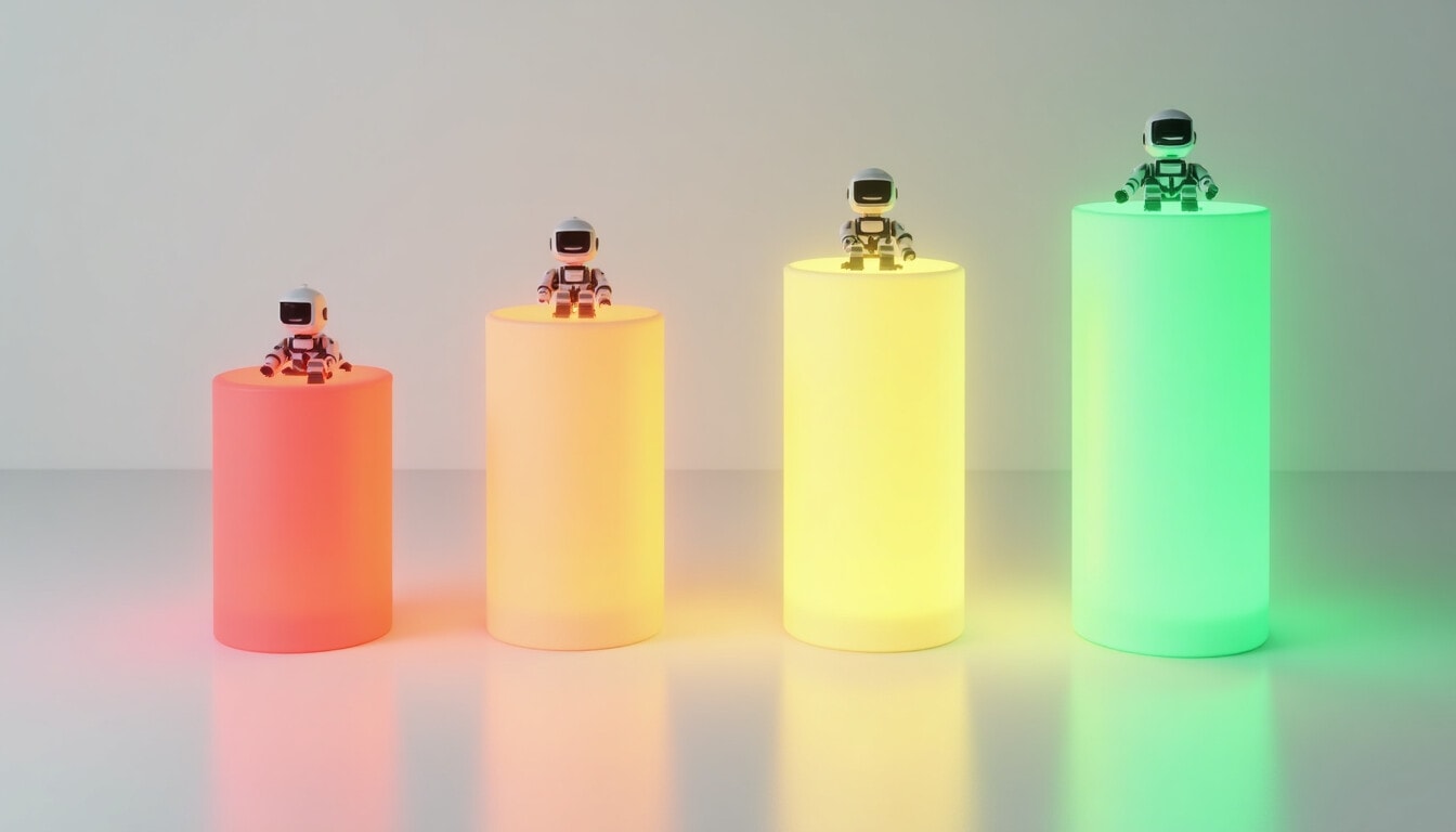 Drei unterschiedlich farbige Lampen, die die Risikoklassen des EU AI Acts symbolisieren.