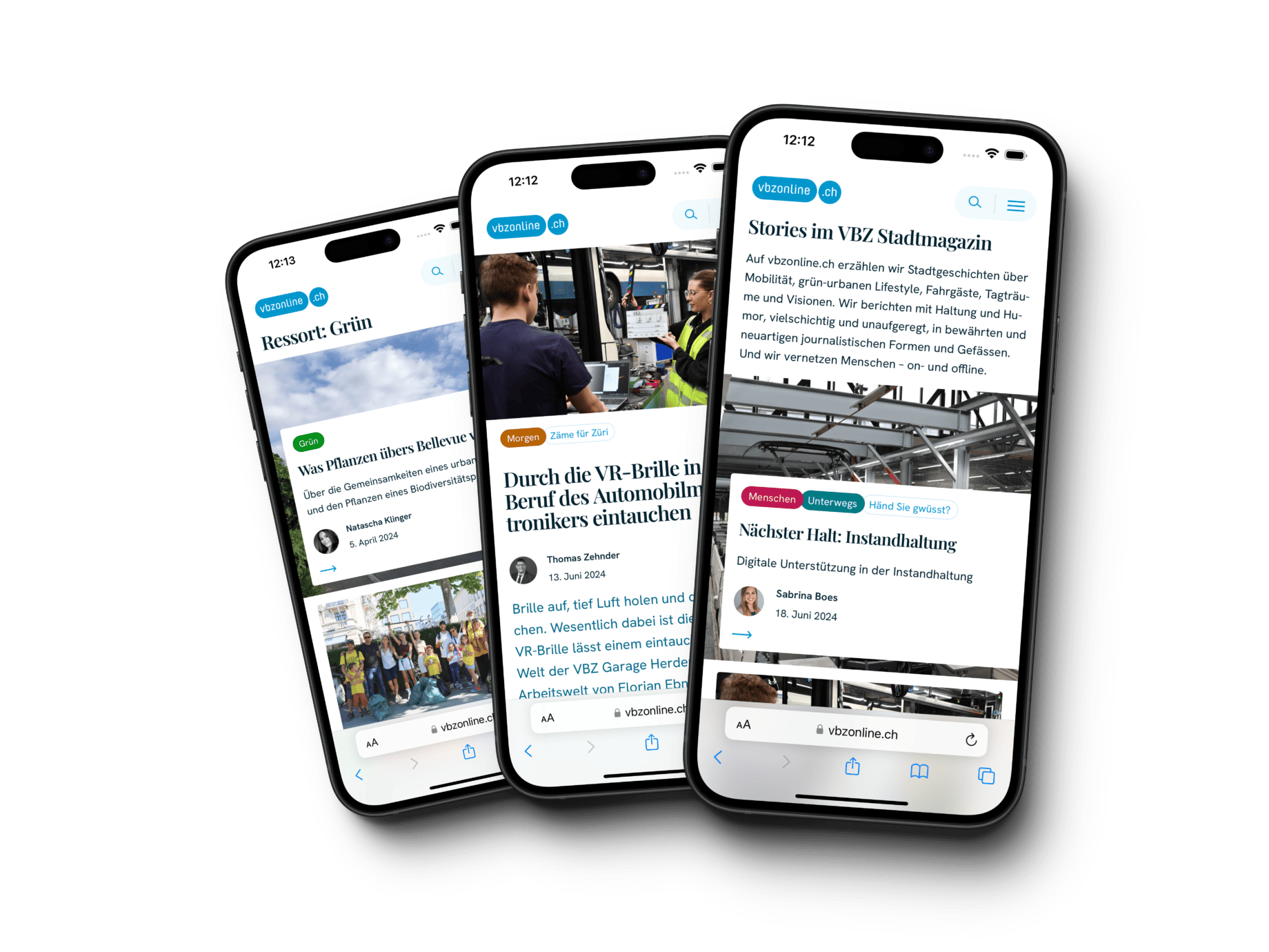 Die mobile Darstellung der Corporate Website der VBZ auf verschiedenen Smartphones. Modernes Webdesign für optimale User Experience.