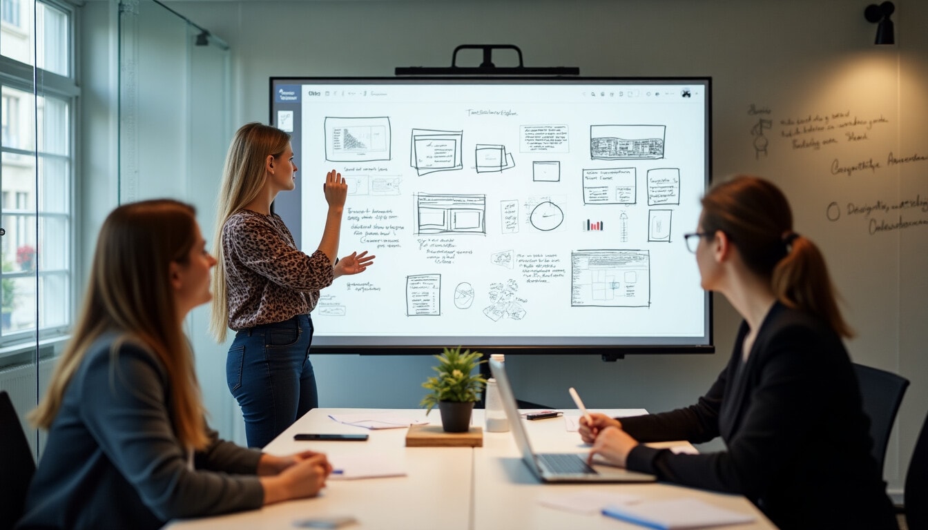 Ein diverses Team von drei Designer:innen bei einer kreativen Besprechung