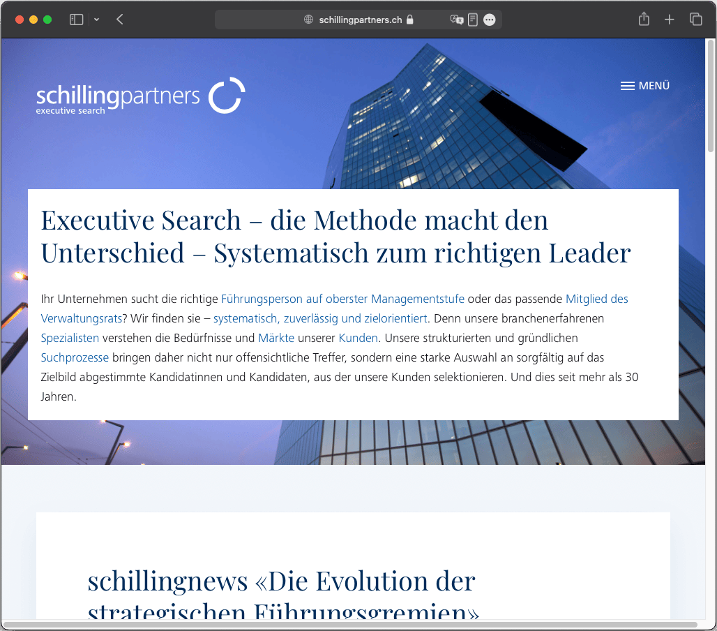 Screenshot der schilling partners ag - unser Redesign Projekt