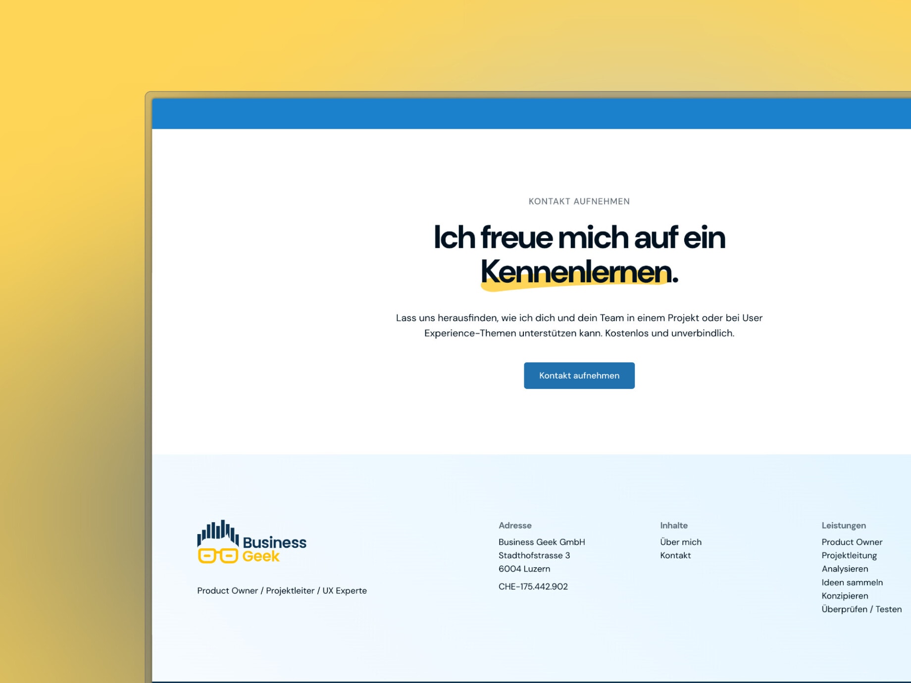 Ein Screenshot der Kontaktaufnahme auf der Website business-geek.ch
