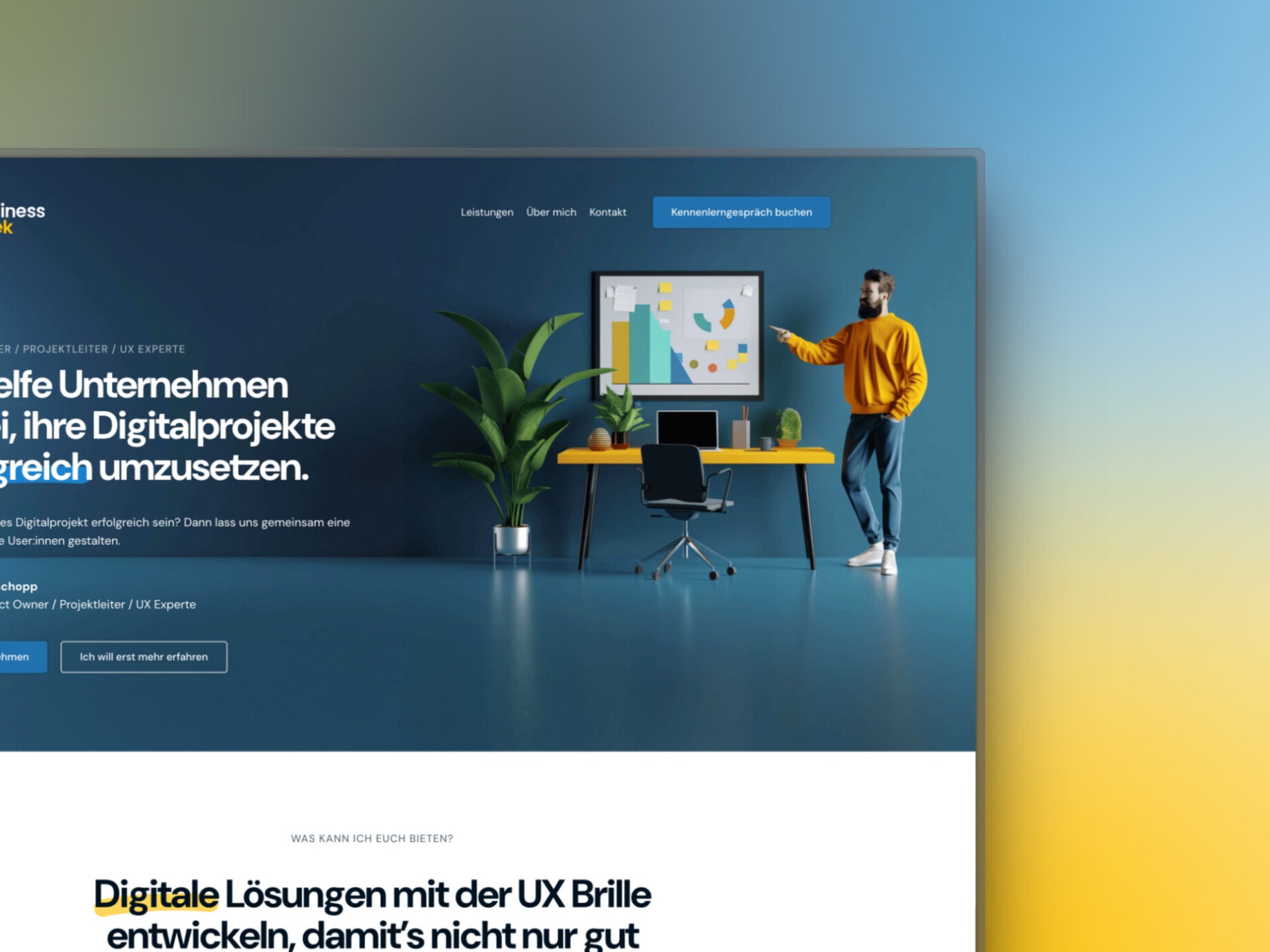 Ein Screenshot der Bühne mit einem von AI generiertem Bild auf der Website business-geek.ch
