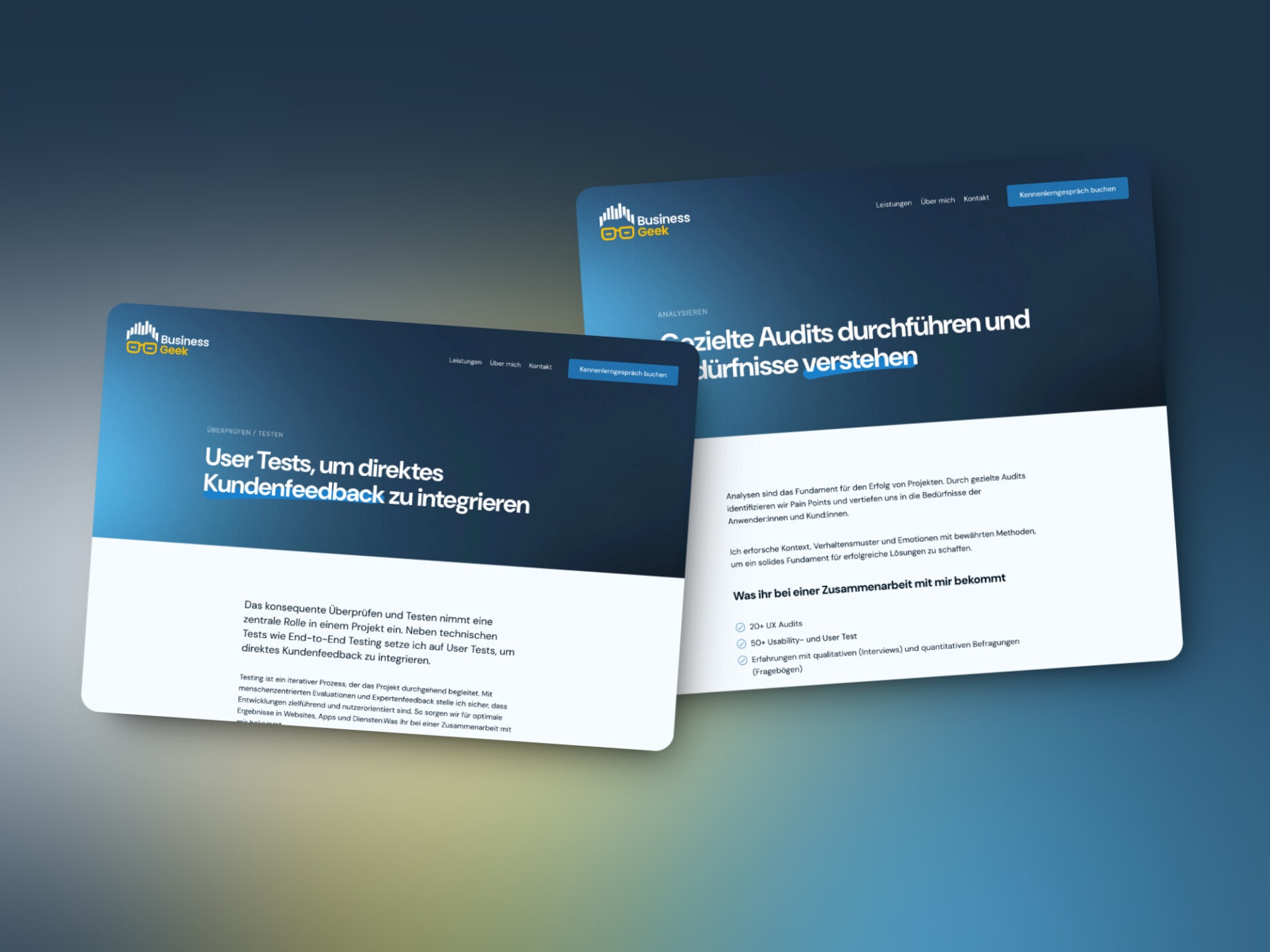 Zwei Screenshot mit verschiedenen Headlines auf der Website business-geek.ch