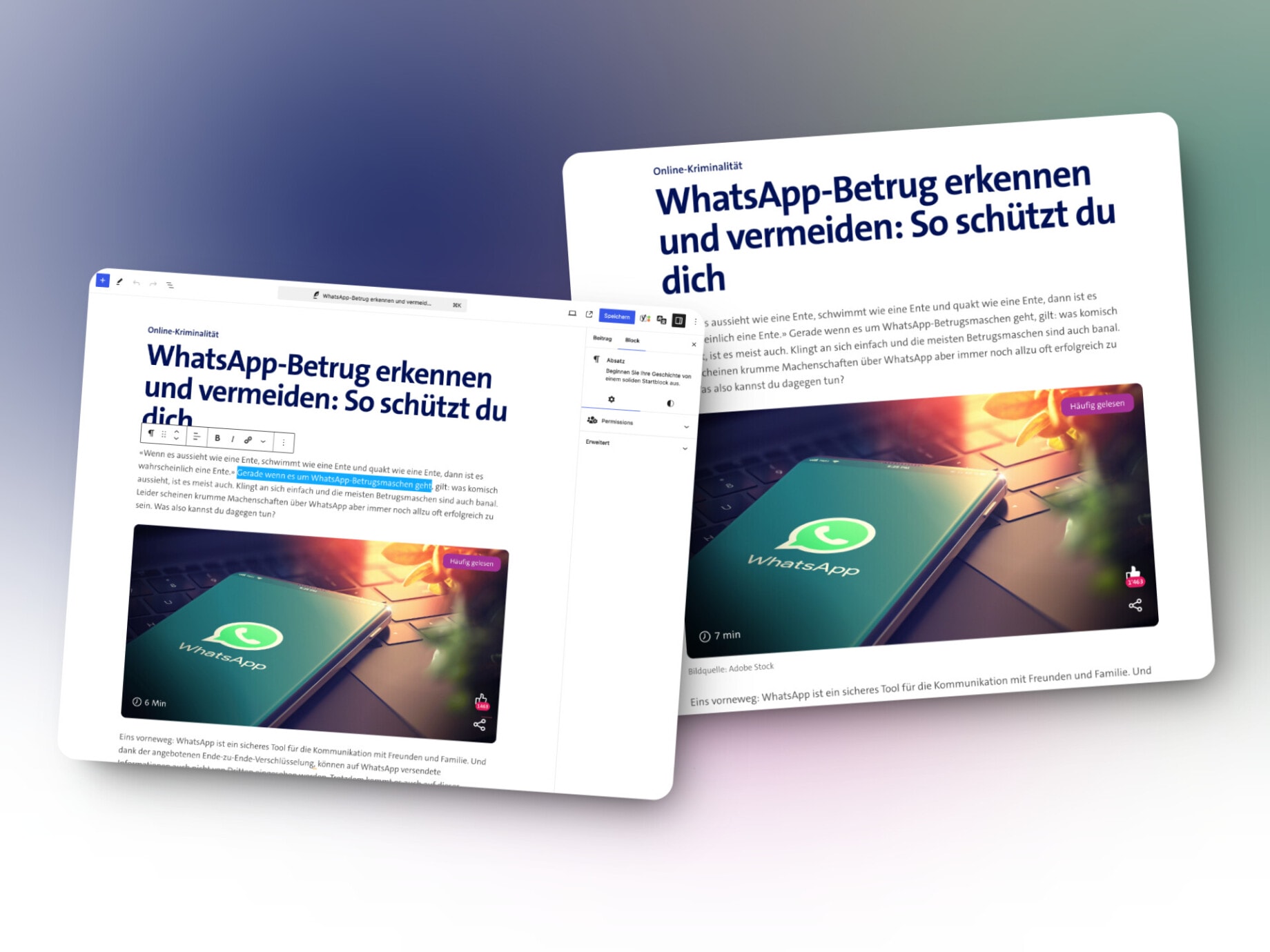 Zwei Screenshots des neuen Swisscom Blogs