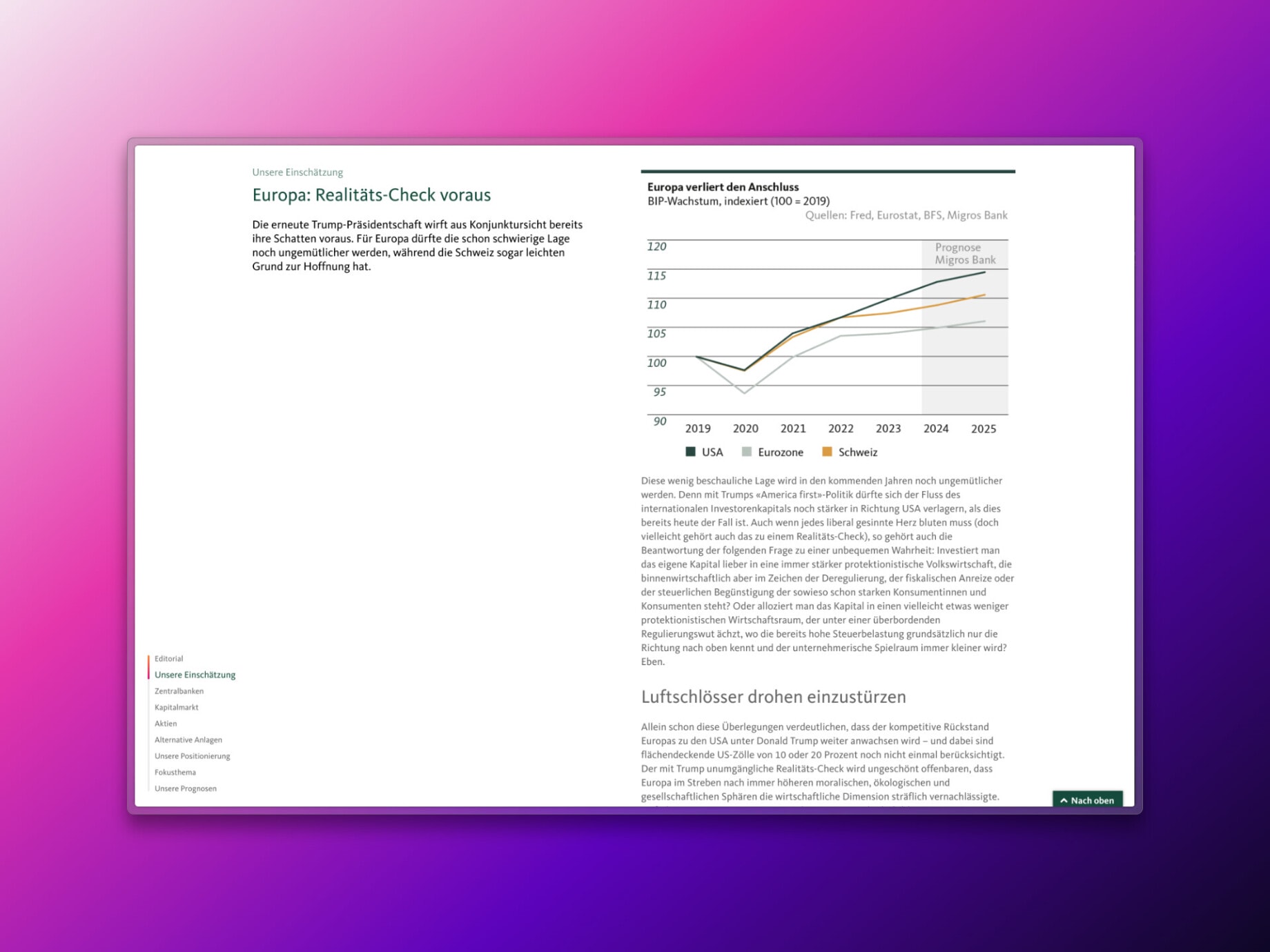 A screenshot of our design for the online investment overview
