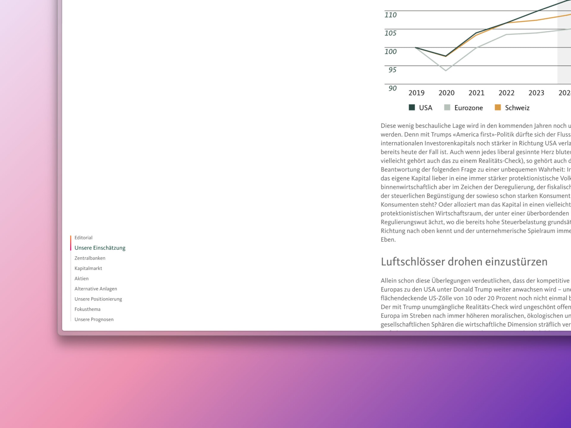 The table of contents of the Migros Bank investment overview