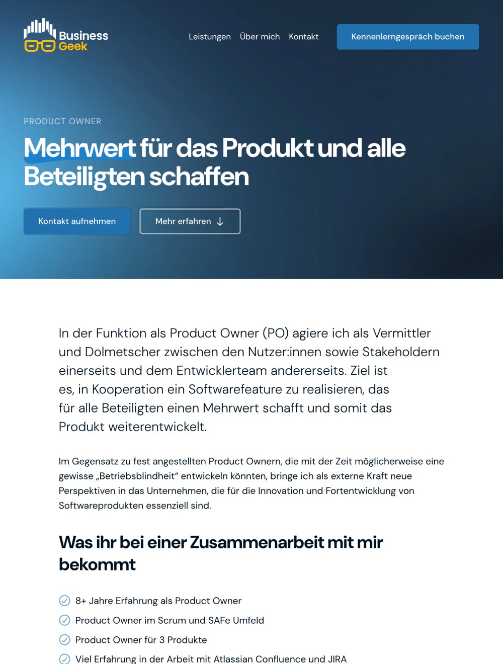 Die Website business-geek.ch auf einem Laptop