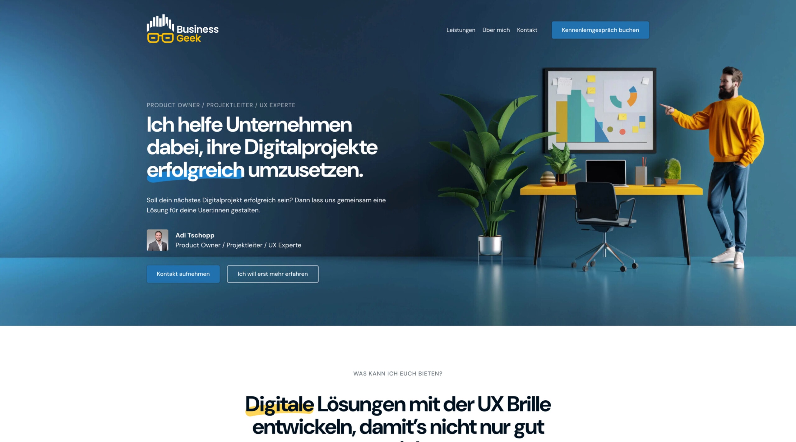 Die Website business-geek.ch auf einem grossen Bildschirm