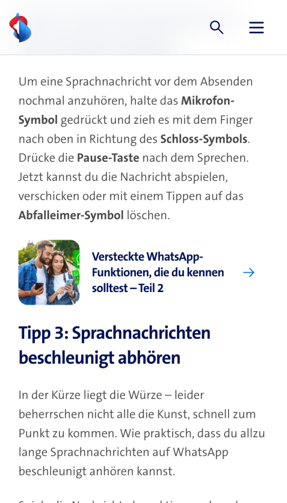 Screenshot of the Swisscom Blog on a smartphone