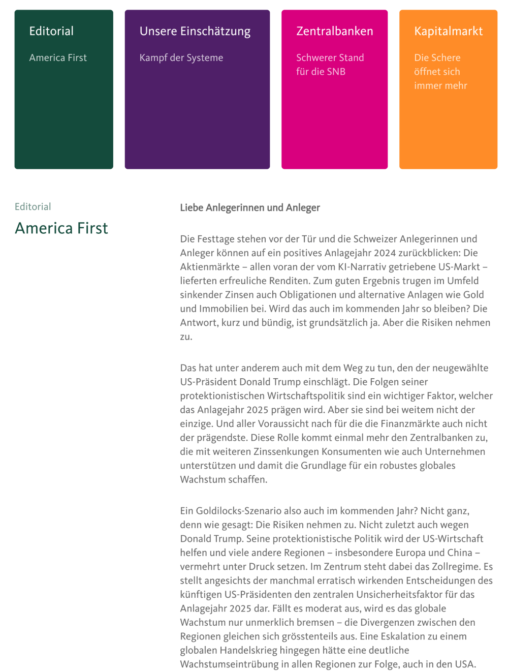 Screenshot of the Migros Bank investment overview on a tablet