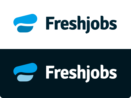 The new Freshjobs logo from 2023 consists of a word mark and a figurative mark representing 2 waves.