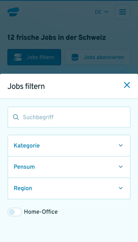 Der Jobfilter von Freshjobs auf einem Smartphone