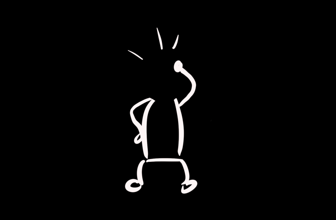 A drawn stick figure without a head