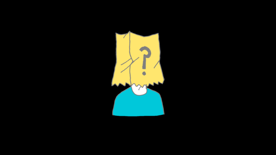 An illustration of a person wearing a paper bag over their head with a question mark drawn on it.