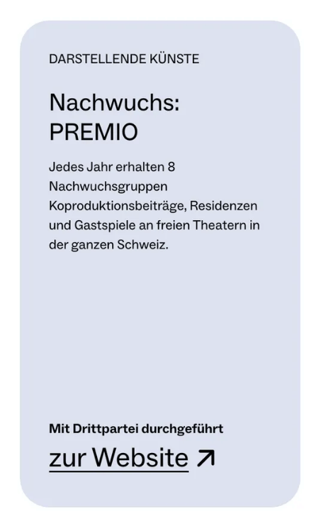 A screenshot of a card element with black text and links in different sizes on a purple background.