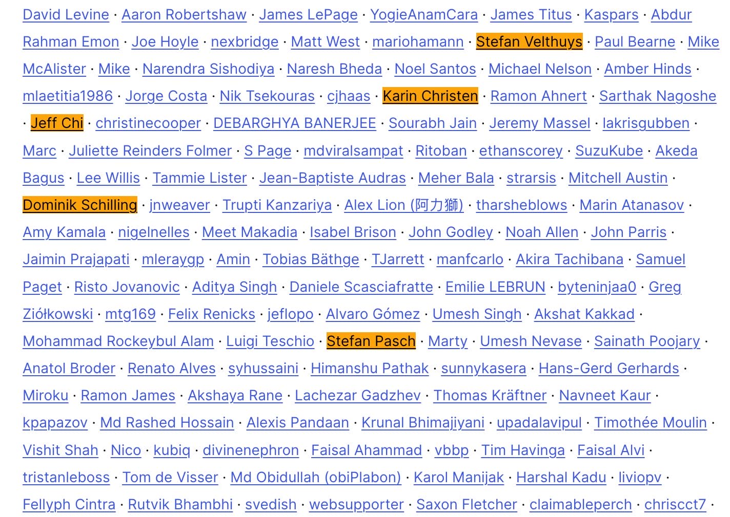 Ausschnitt der WordPress 6.9 Credits mit den Mitarbeitenden von required gmbh