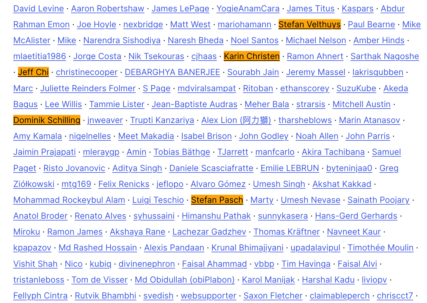Excerpt of the WordPress 6.9 credits with the employees of required gmbh