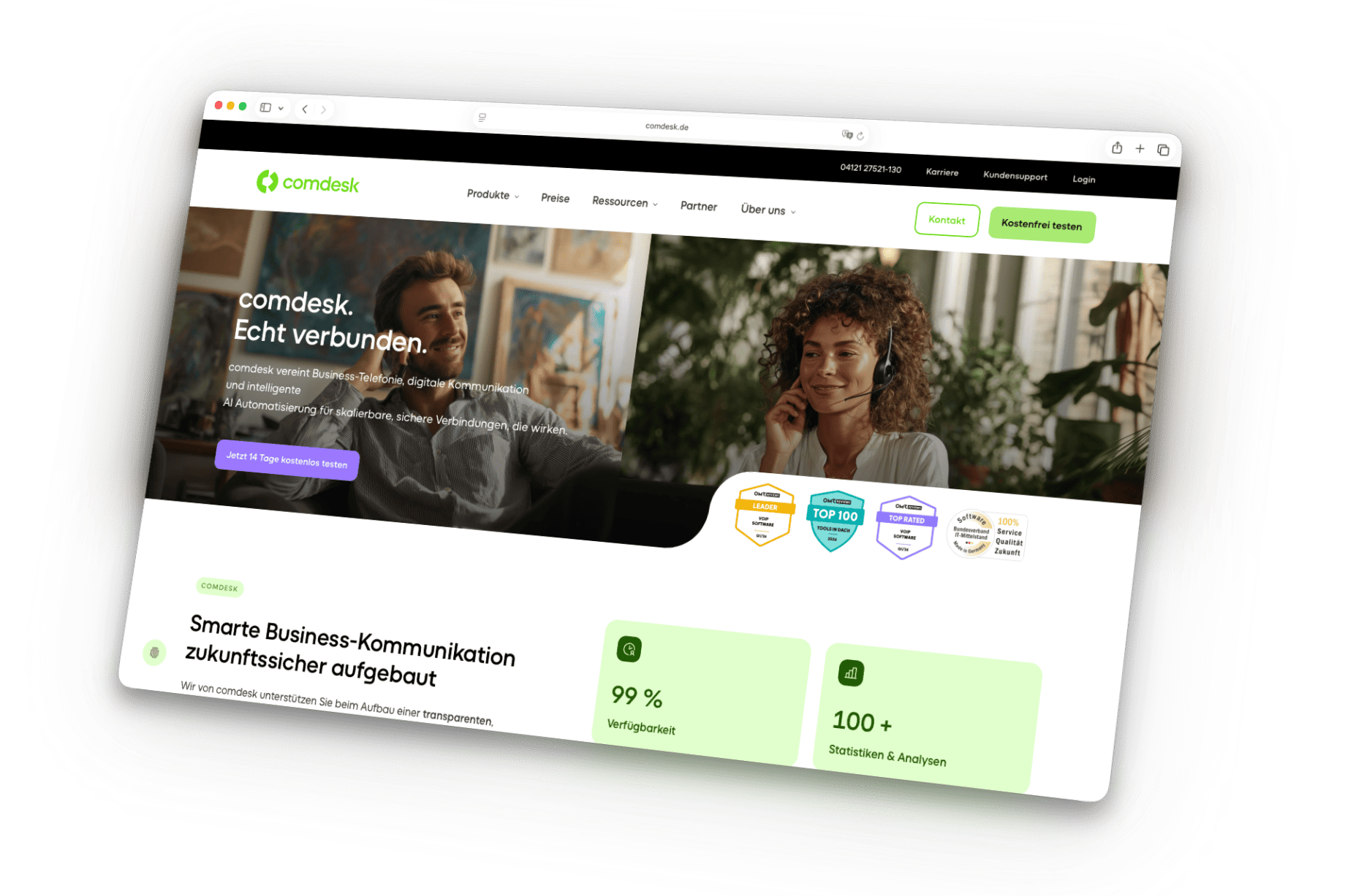 Comdesk Refresh: Screenshot of the modern platform for Callone and Inopla with new product pages